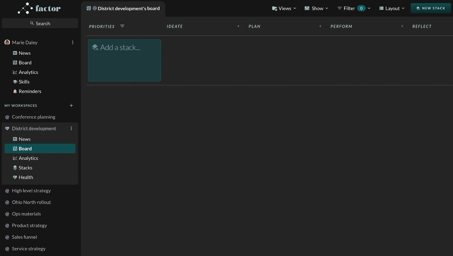 How do I use and manage stacks in Factor?