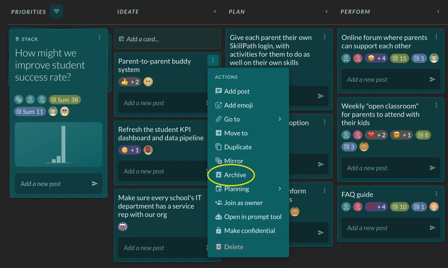 How can I archive and unarchive cards and stacks in Factor?